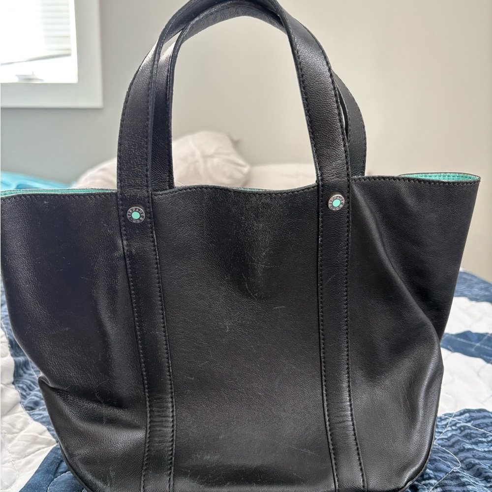 Tiffany & Co. Black Leather Shoulder Bag with Turquoise Accents